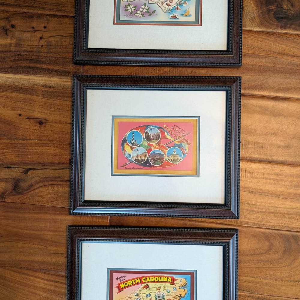 Set of Three Framed Vintage Postcards